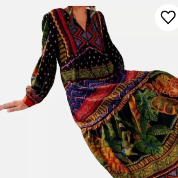 Farm Rio Forest Tapestry Midi Dress Geometric Jungle Linen Blend Tassel XS $265 - Picture 2 of 10